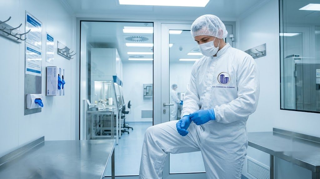 KO Commercial Cleaning cleanroom technician gowning up