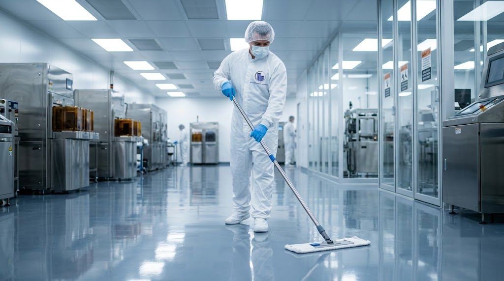KO technician mopping a cleanroom floor