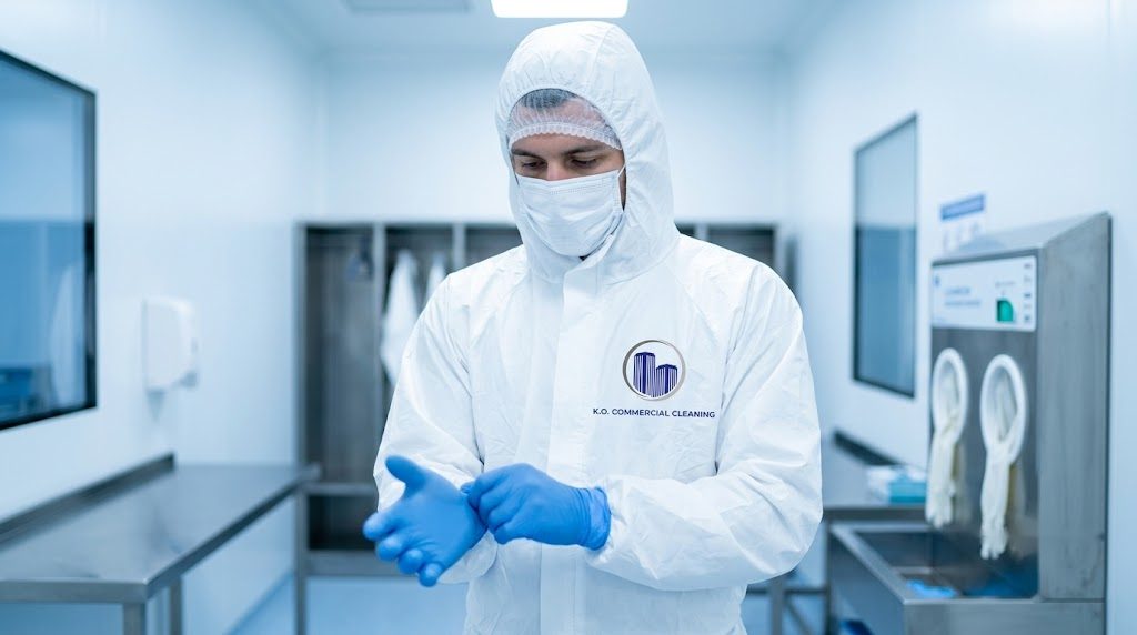 KO technician gowning up for cleanroom service