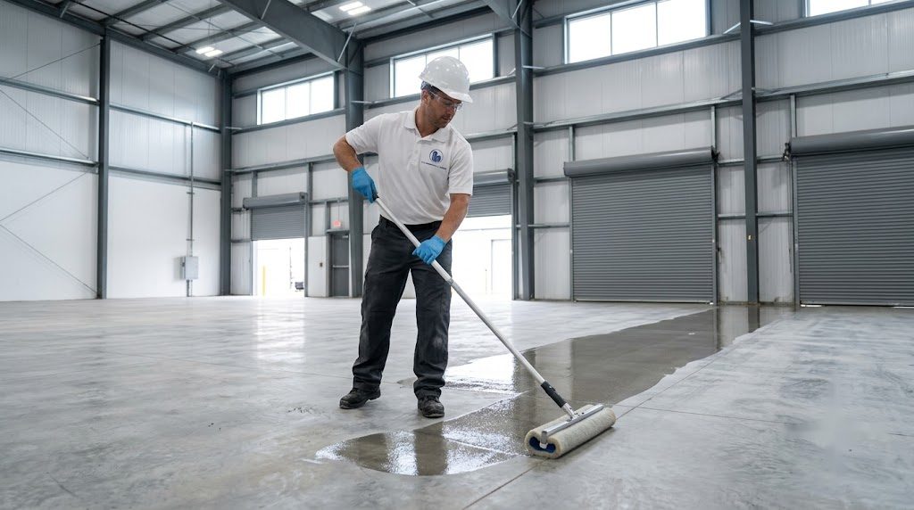 KO crew sealing floors after construction
